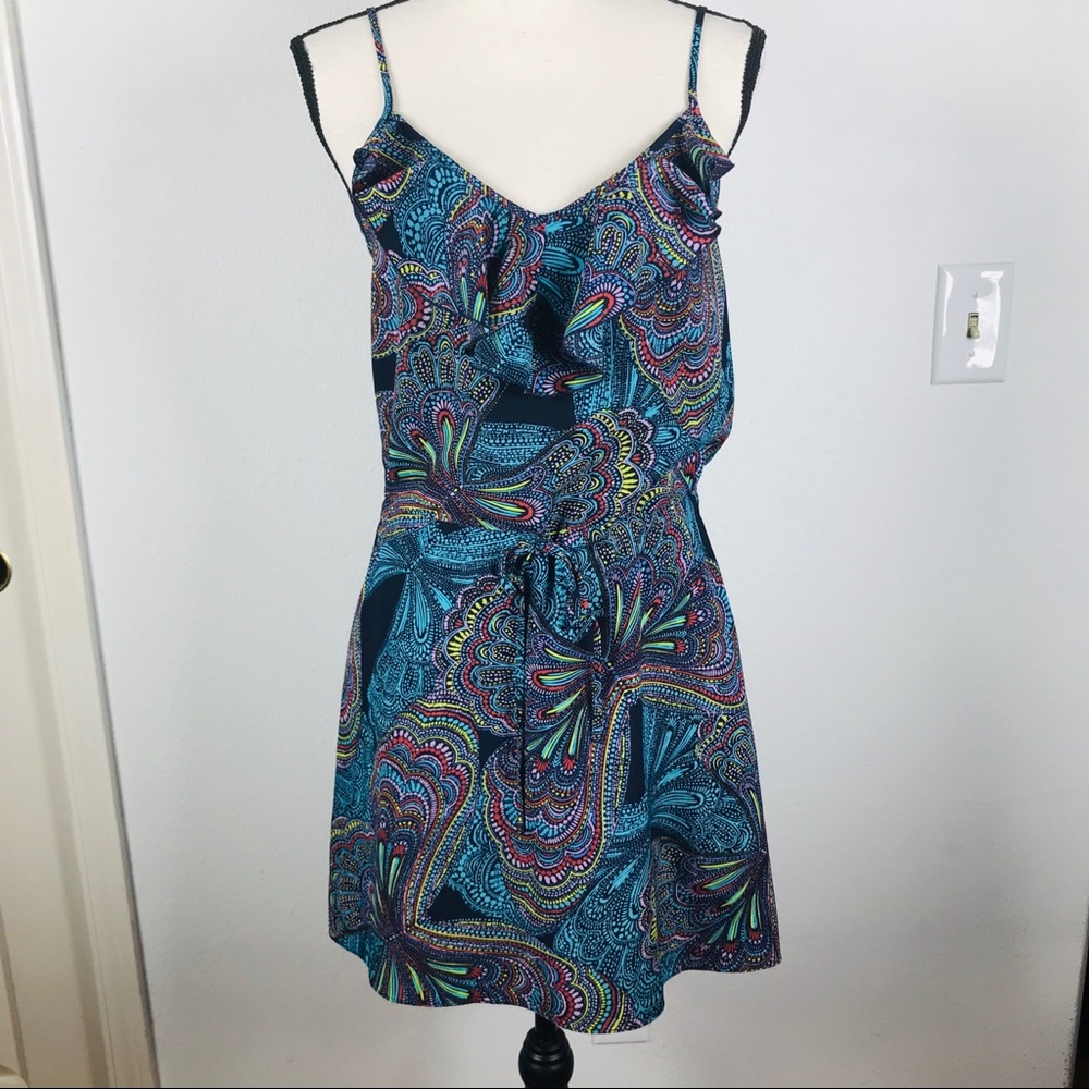 HY & DOT SPAGHETTI STRAP RUFFLE NECK DRESS